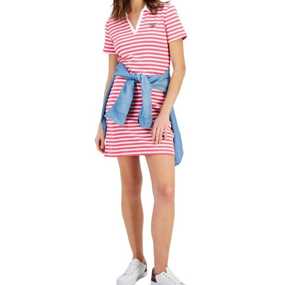 Tommy Hilfiger Dresses & Skirts - 🆕 Tommy Hilfiger XL Striped Polo Dress - Pink White Scallop Collar 🆕 NWOT